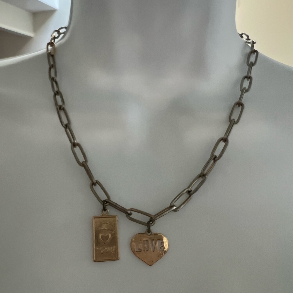 Gold Heart and Bar Pendant Necklace
